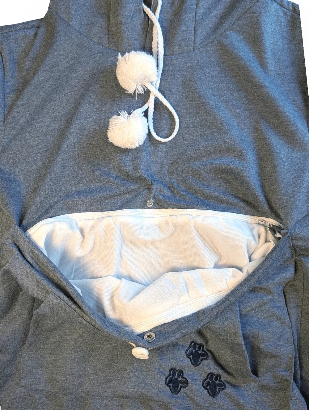 Amazon Dog Carrier Gray Hooded Sweatshirt with Pom-Poms And Ears Size M